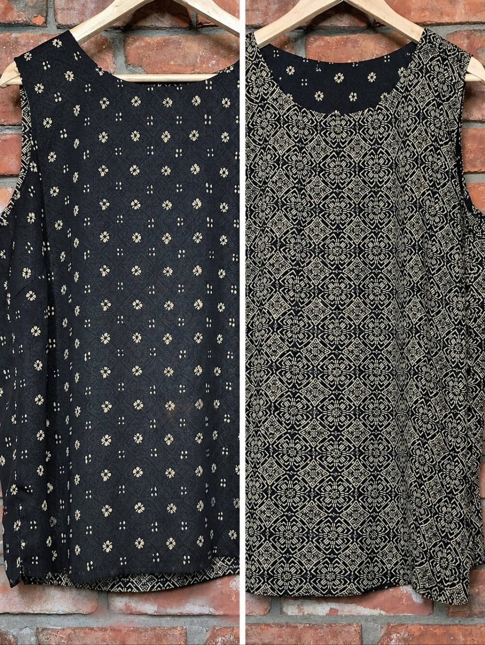 Liz Claiborne Reversible 2-in-1 Printed Sleeveless Top Black Beige 1X